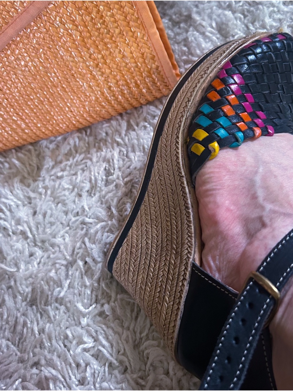 Retro Platform Heels | Wedge | Black | Woven | Mexican | 8